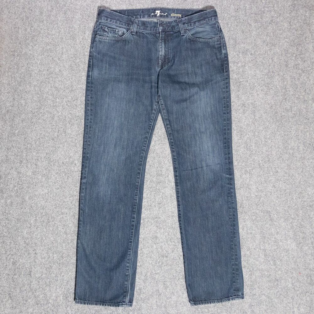 Seven 7 For All Mankind Slimmy Straight Blue Cotton Denim Jeans Men's 35x32